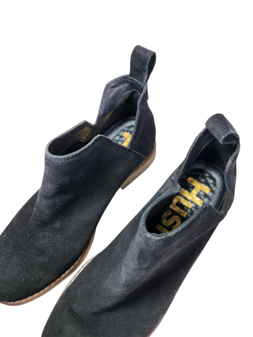 Hush Puppies Women's Black Suede Ankle Booties Slip On Boho Comfort Shoes Sz 8